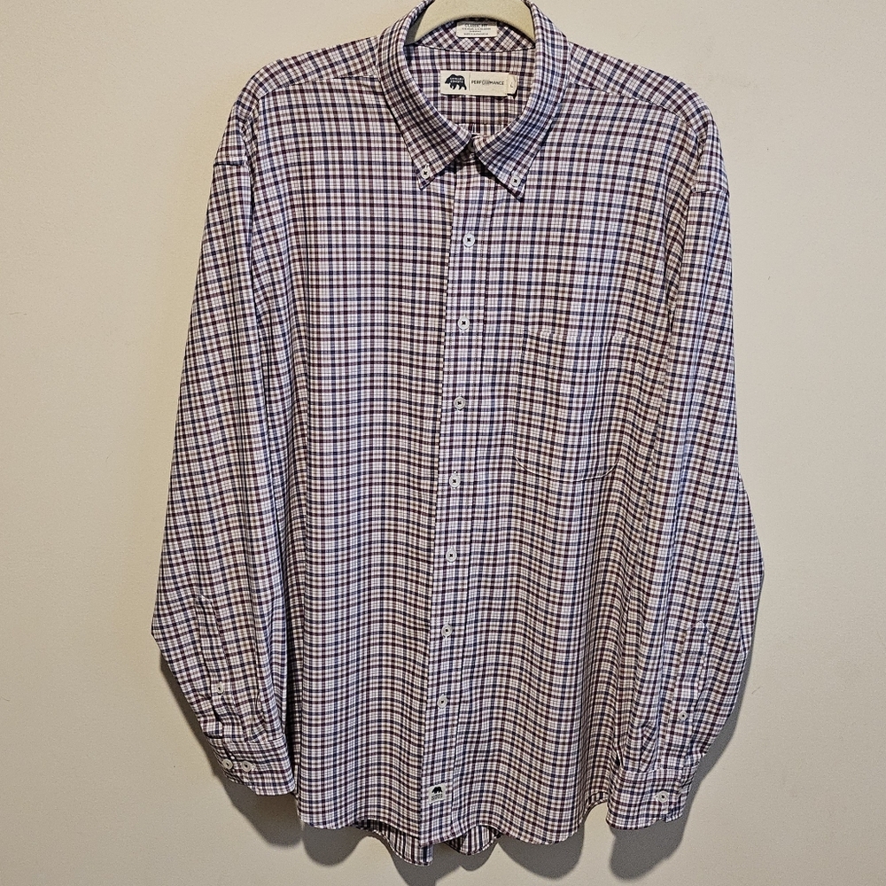 Onward Reserve Performance Plaid Button Up Shirt - Size Large - Maroon Blue